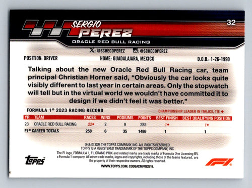 2024 Topps Paddock Pass Formula 1 #32 Sergio Perez Chrome